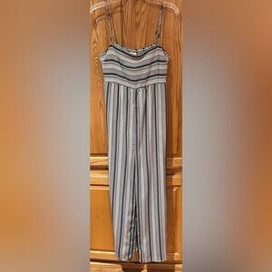 Boutique‎ Stripe Sleeveless Smocked Cropped Jumpsuit Blue & White Size Small